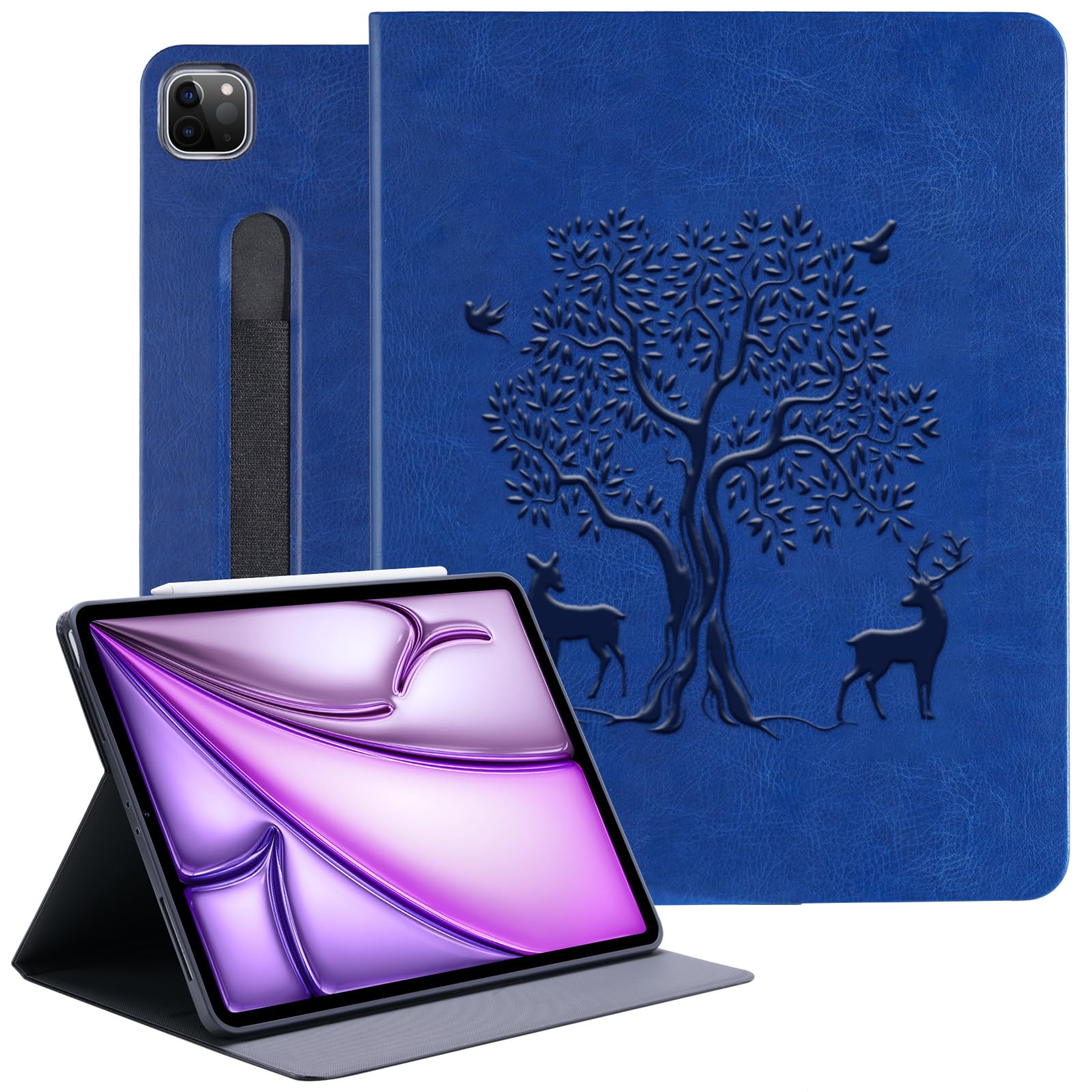 HFcoupe Magnetic iPad Air 13 Case (2024/2025 M3/M2) & iPad Pro 12.9 Case (5th/6th Gen) - Slim Protective Cover with Pencil Holder, Auto Wake/Sleep & Secure Closure - Navy Blue - Perfect for Work, School & Travel