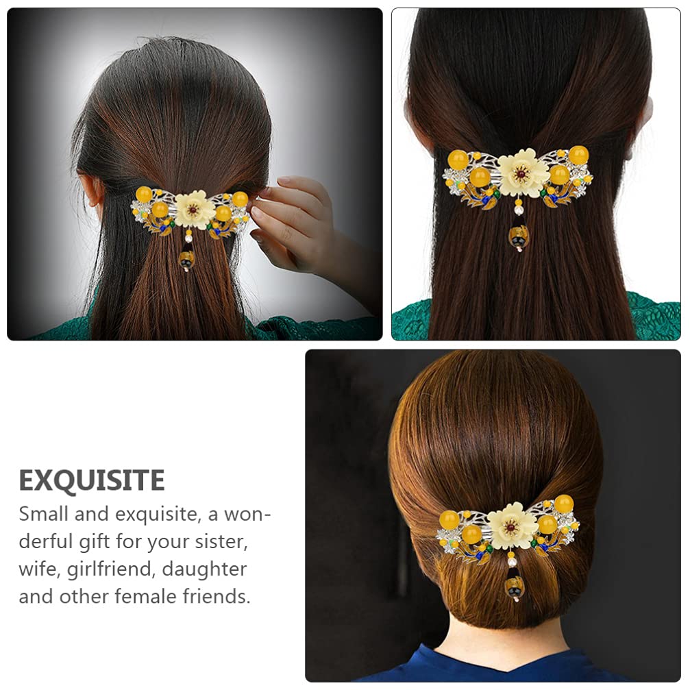 Beaupretty Vintage Chinese Style Hair Clip with Crystal Dangle Beads & Tassel Flower - Elegant Hanfu Cosplay Hair Accessories for Women, Bridal, Party & Traditional Costume Outfits