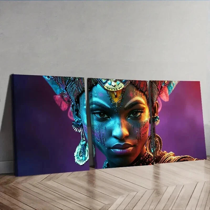 3-Piece Colorful African Female Warriors Wall Art Set - Framed Canvas Prints 50x70cm - High Quality Australian Made Wall Decor - Perfect for Living Room, Bedroom & Office Decorations