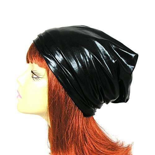 Black Faux Leather Slouchy Hat - Vegan Leather Unisex Beanie for Men & Women | Perfect for Goth Fashion, Winter Outfits & Casual Streetwear