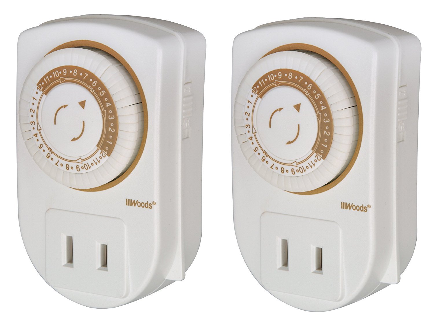 Woods 50006WD 24-Hour Mechanical Timer for Indoor Outlets - 30 Minute Intervals - 2 Pack White - Perfect for Christmas Lights, Aquariums & Home Automation