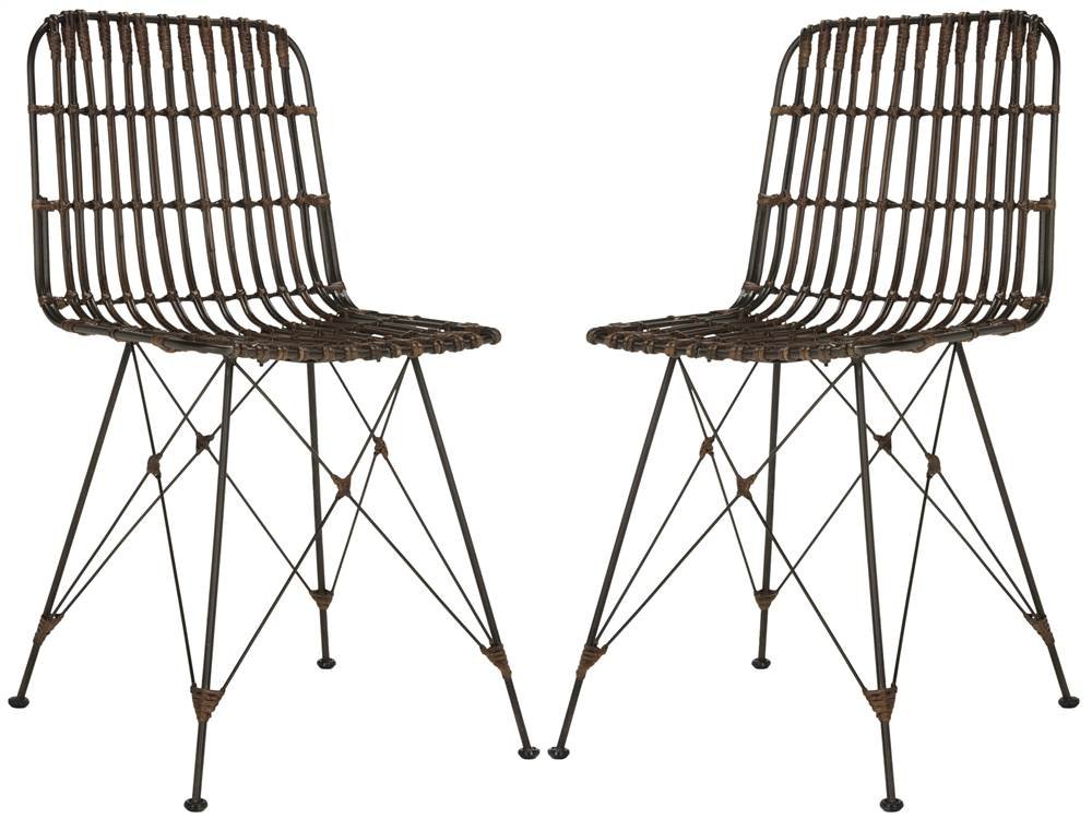 Safavieh Minerva Brown & Black Wicker Dining Chairs (Set of 2) - Rattan Bistro Chairs for Indoor/Outdoor Patio, Kitchen, Breakfast Nook & Dining Room Decor