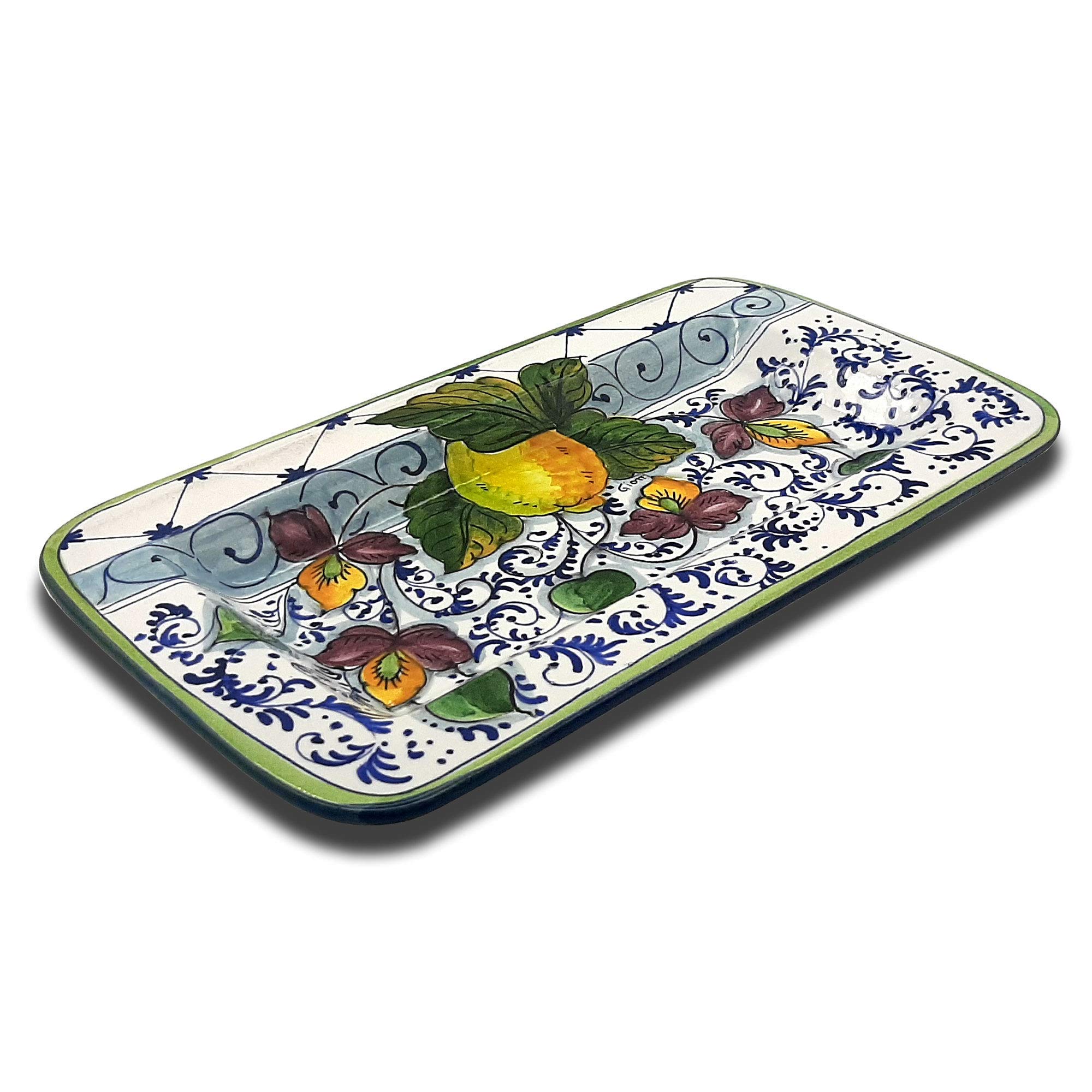 Italian Hand-Painted Ceramic Serving Tray - Large White & Blue Sparkle Lemon Design Tuscan Pottery - Kitchen Dinnerware for Meat, Salad & Appetizers - Made in Italy - Perfect for Entertaining, Dinner Parties & Home Decor