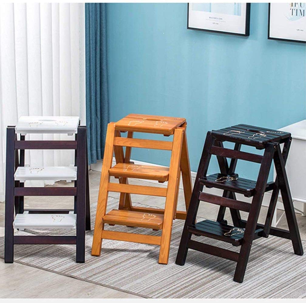 NEVKA Solid Wood Folding Step Stool - Multifunctional Ladder Stool with Flower Shelf for Home, Kitchen, Library, Storage (42×56×66cm) - Perfect as Step Stool, Bookshelf Helper & Decorative Plant Stand