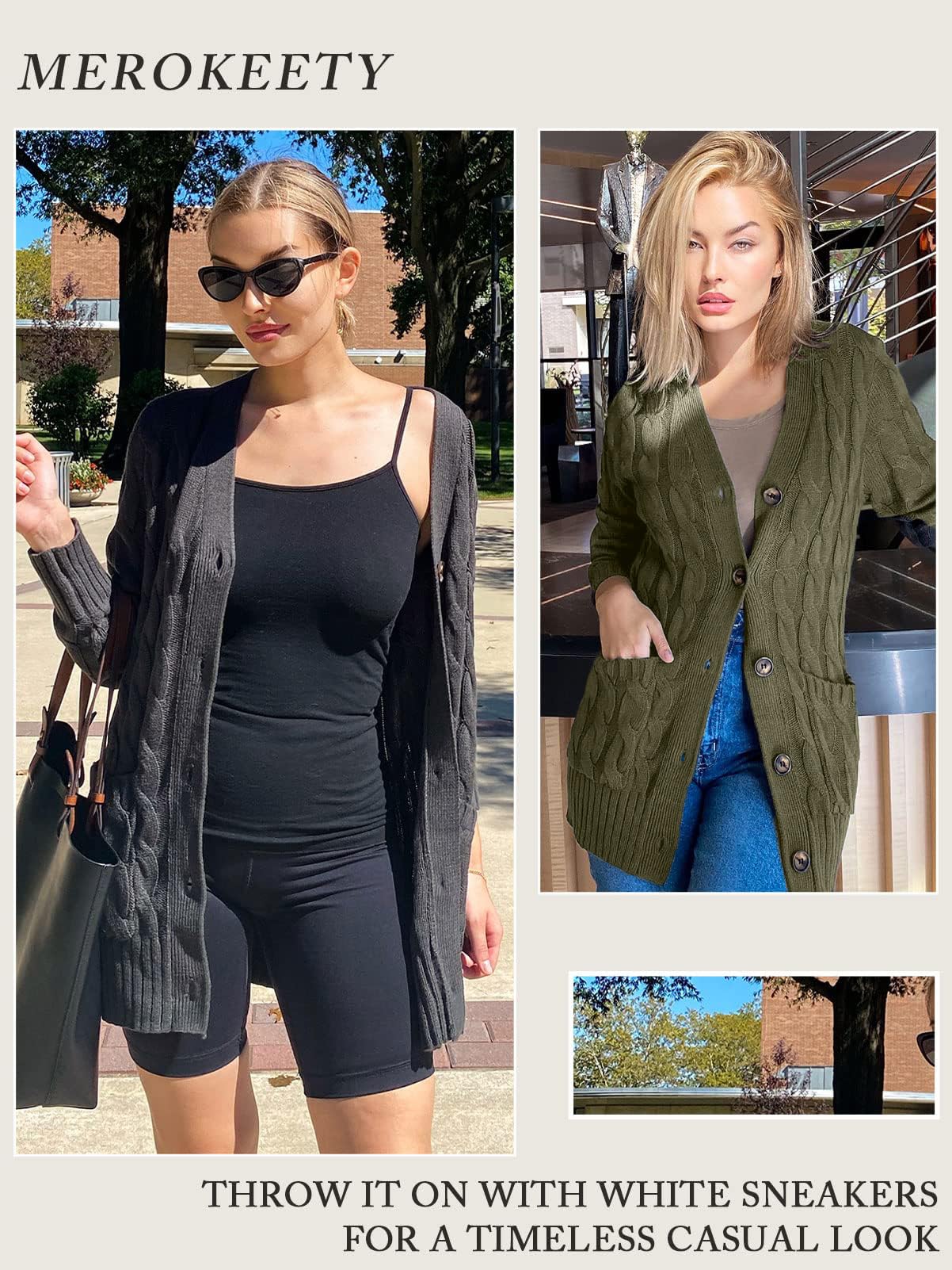 MEROKEETY Women's 2025 Fall Long Sleeve Cable Knit Cardigan Sweater - Open Front Button Loose Fit Outerwear for Casual Wear, Office & Date Night Outfits