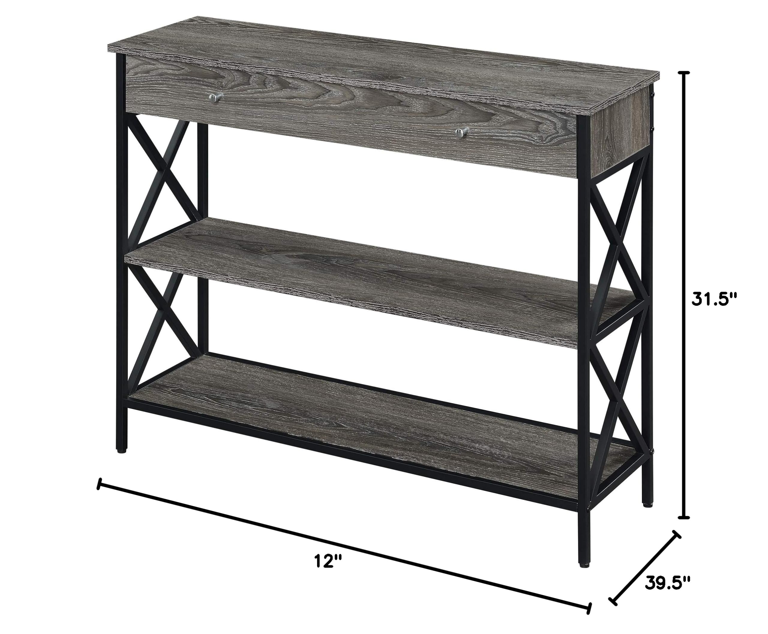 Convenience Concepts Tucson 1-Drawer Console Table with Shelves - Weathered Gray/Black Entryway Table for Hallway, Living Room & Bedroom Organization