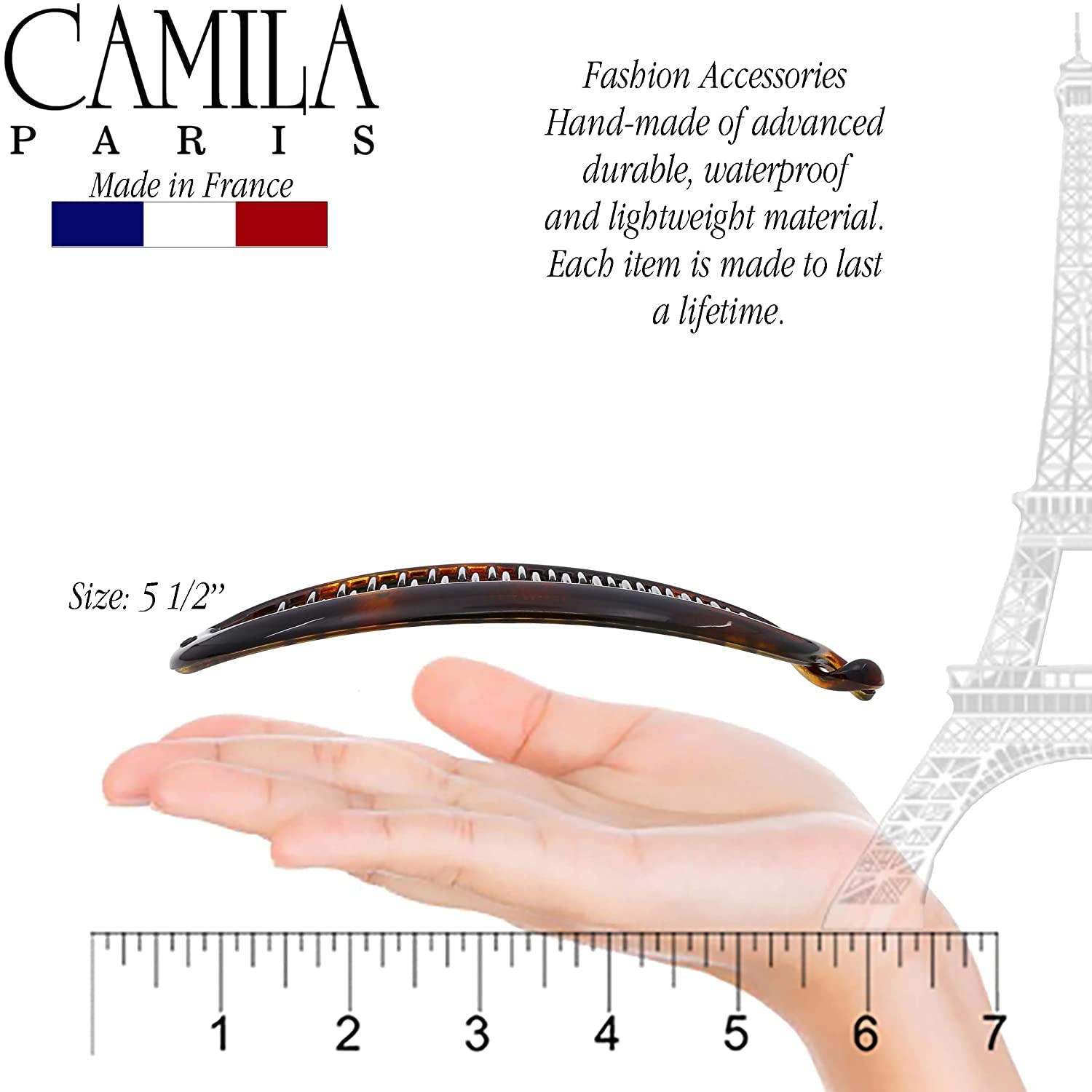 Camila Paris CP2 2 Pack Flexible Banana Hair Clips for Thick Hair - Strong Ponytail Holders, Interlocking Styling Hair Combs (Made in France) - Perfect for Workouts, Office & Everyday Hairstyles