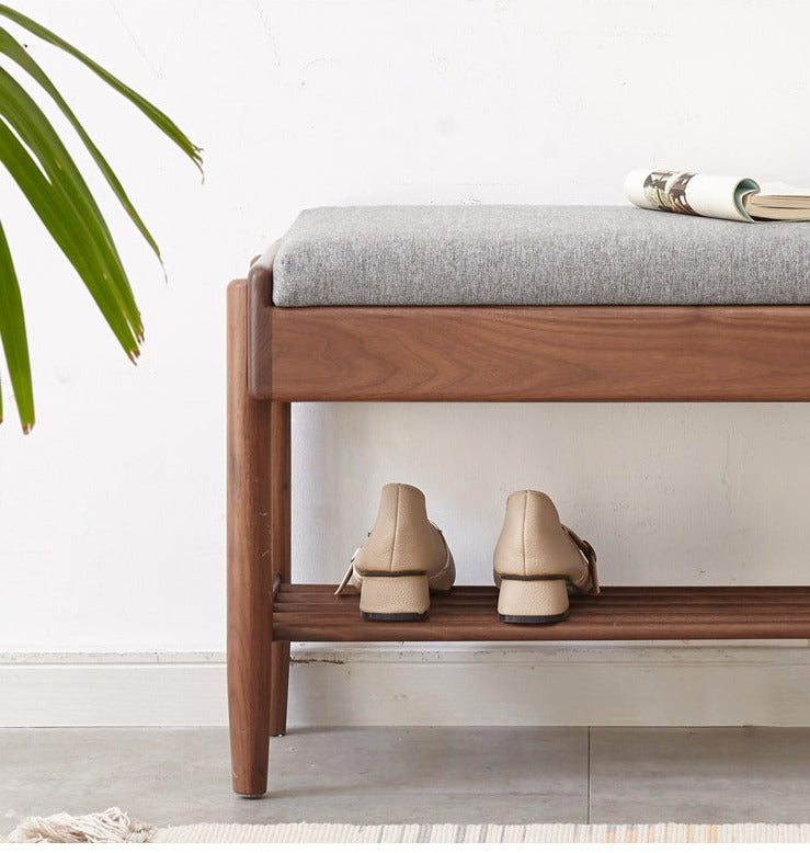 Solid Black Walnut Shoe Storage Bench with Flip Top - Multi-Functional Entryway Organizer for Shoes, Hats & Bags - Perfect for Hallway, Bedroom or Closet Organization