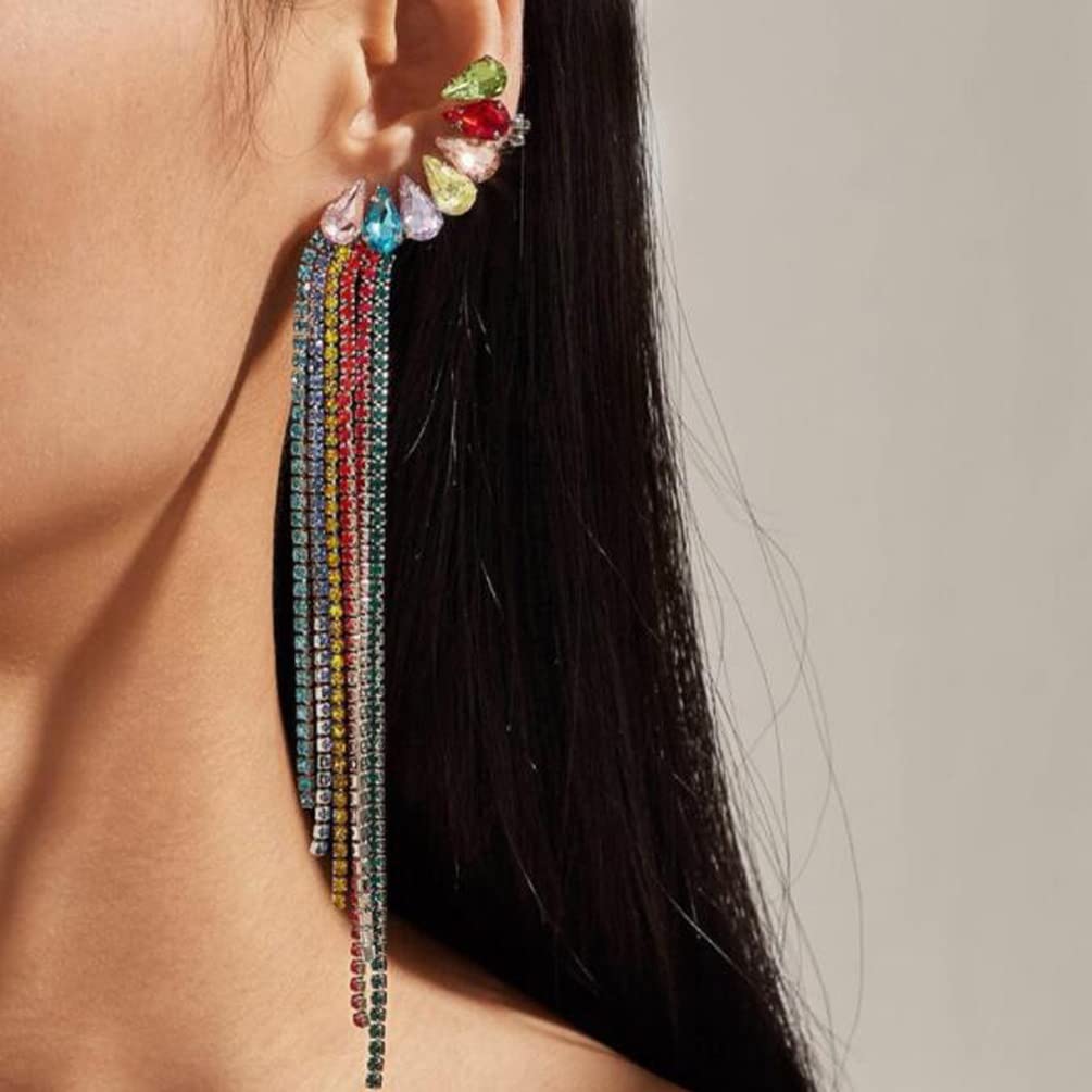 Fashionable Crystal Tassel Drop Earrings for Women - Elegant Claw Chain Long Dangle Earrings | Perfect for Parties, Weddings & Date Nights