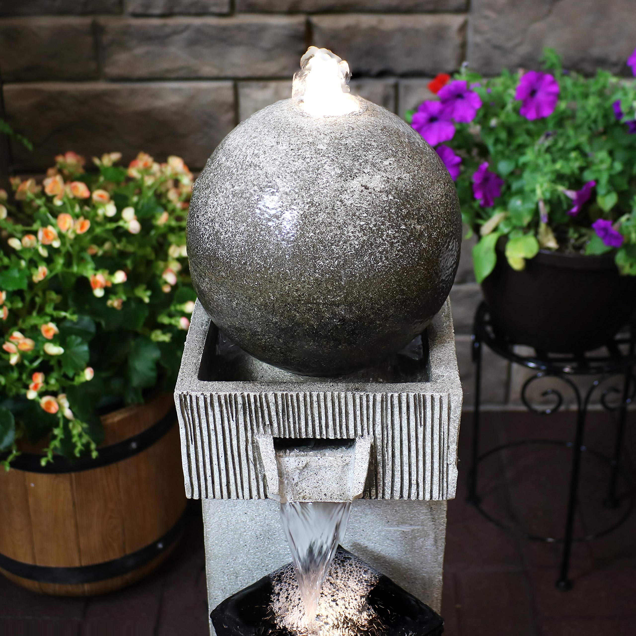 35-Inch Modern Outdoor Water Fountain with LED Lights & Adjustable Flow Pump - Perfect for Garden, Patio, and Backyard Decor