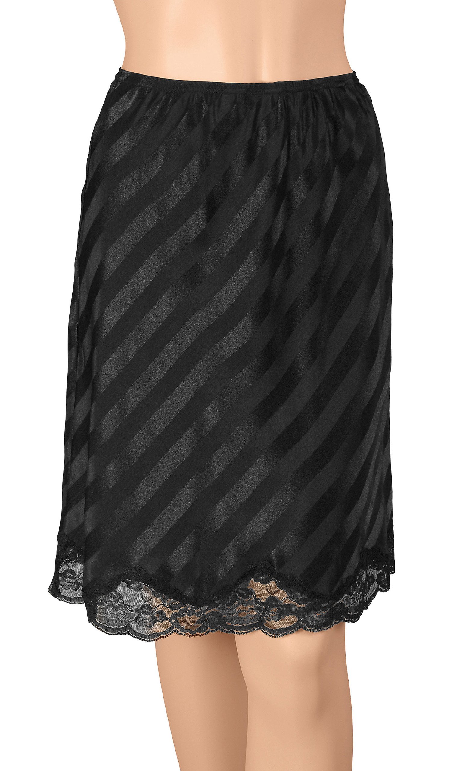 Gemsli Women's Shadow Cling-Free Tone-on-Tone Striped Half Slip with Novelty Lace - Perfect for Dresses, Skirts & Formal Occasions