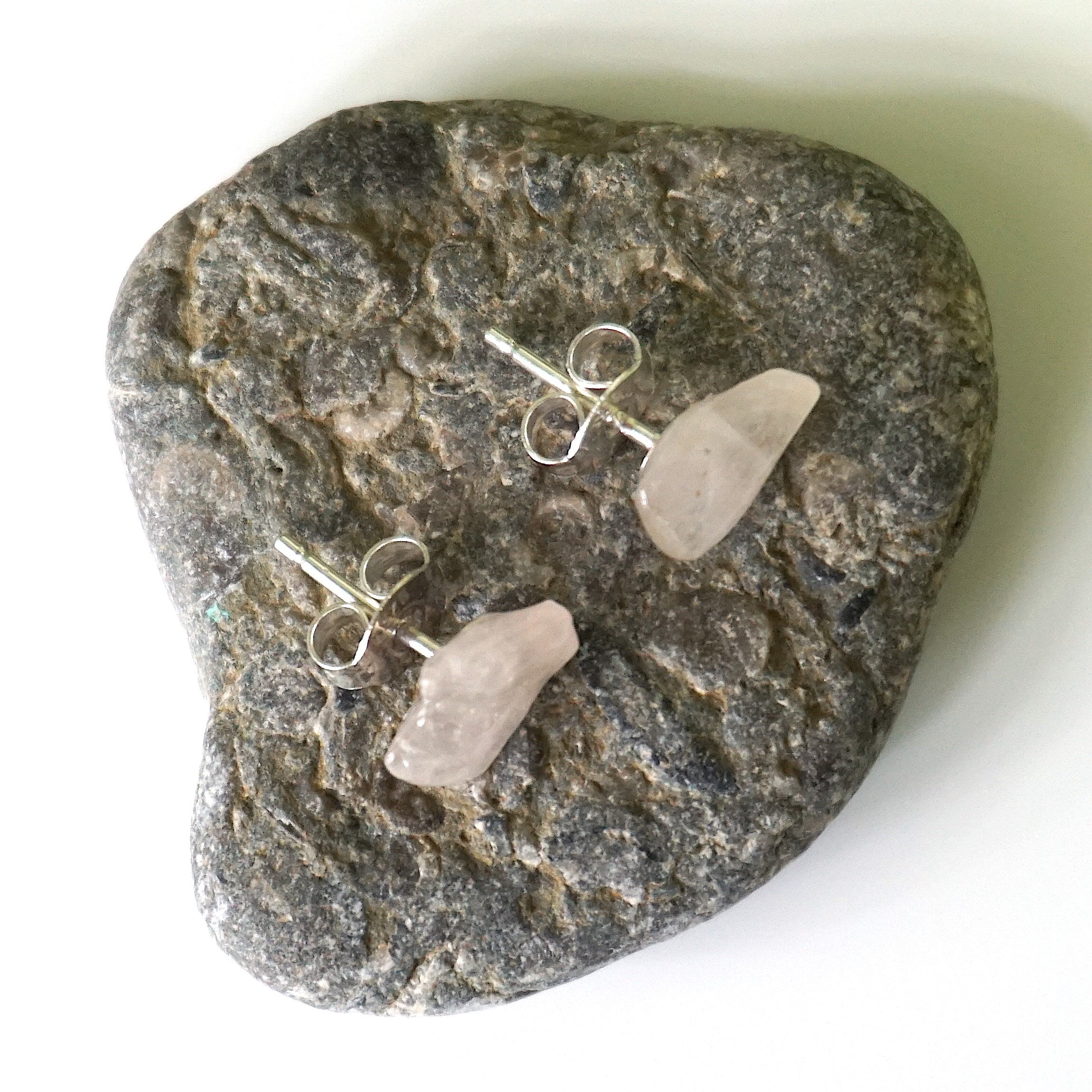 Rose Quartz Stud Earrings for Women - Healing Crystal Post Earrings for Daily Wear, Gift Giving & Spiritual Healing