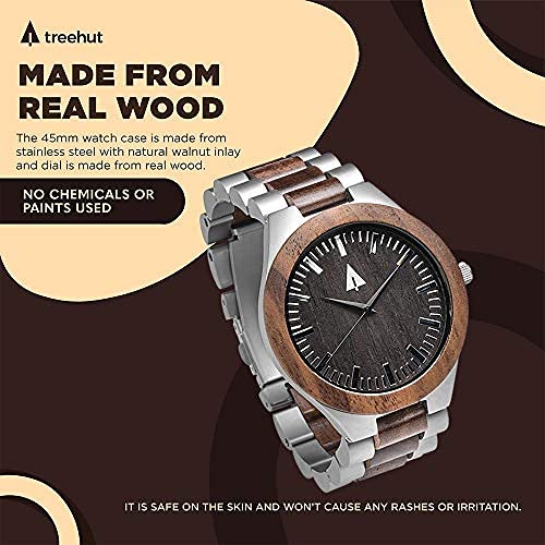 Men's Wooden Watch - Japanese Quartz Analog, Walnut Wood & Steel Clasp - Perfect for Outdoor & Office Wear