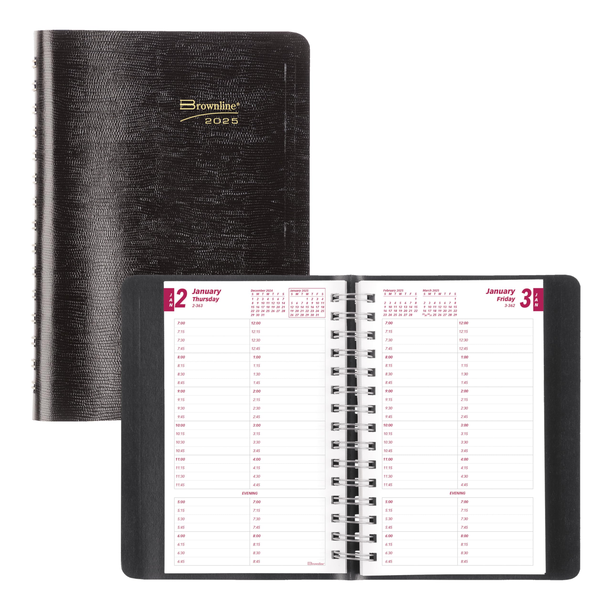 Brownline® 2025 Essential Daily Planner - 12 Month Appointment Book (January to December) with Twin-Wire Binding, 8
