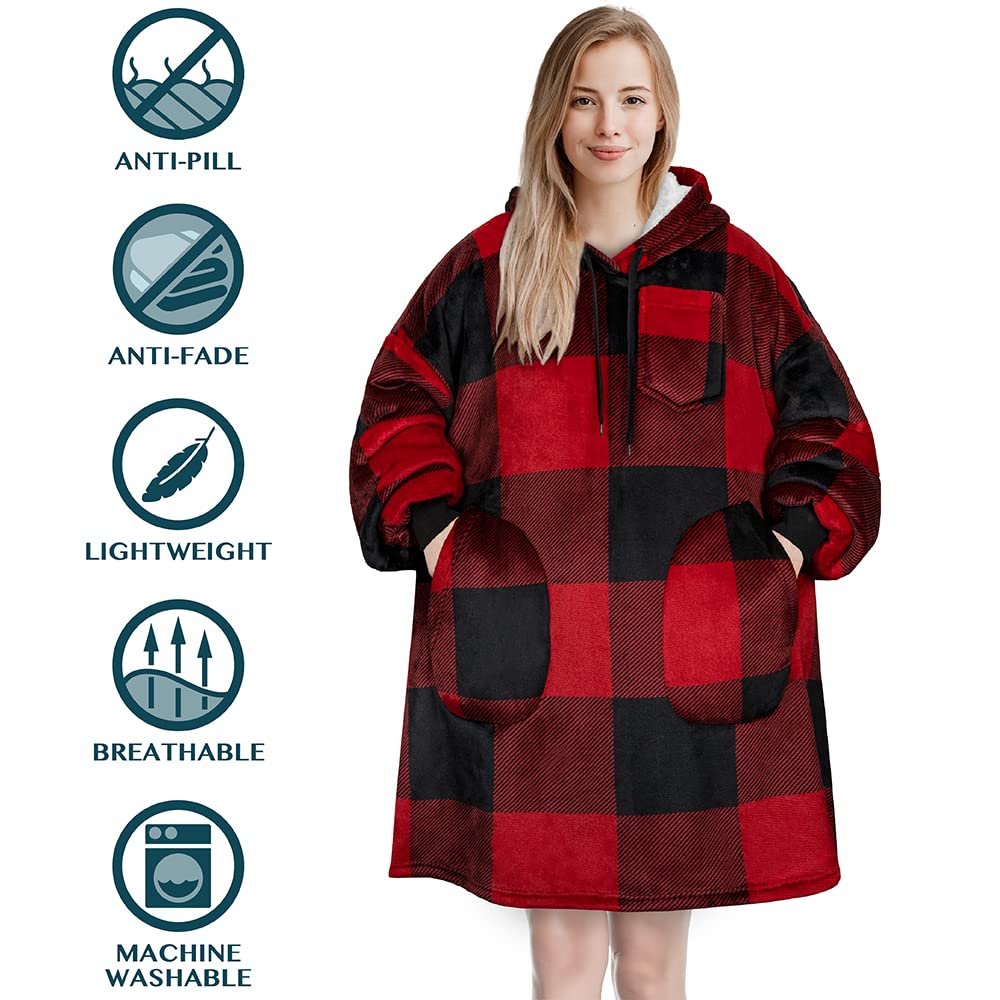 PAVILIA Wearable Blanket Hoodie for Women & Men - Sherpa Fleece Oversized Sweatshirt Blanket with Hood | Cozy Loungewear for Home, Camping & Outdoor Activities