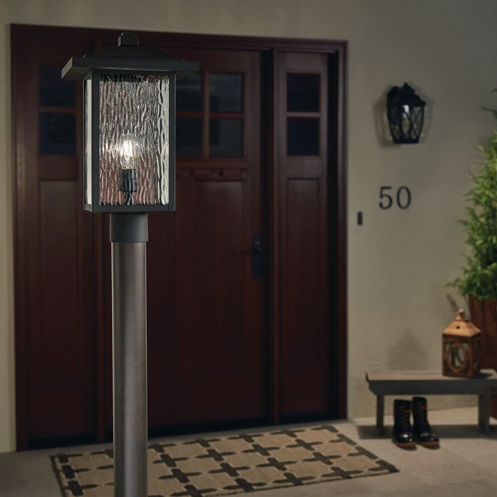 Kichler Capanna 18.25 Inch Black Textured Outdoor Post Light with Clear Water Glass - Perfect for Porch, Patio, Garden & Pathway Lighting