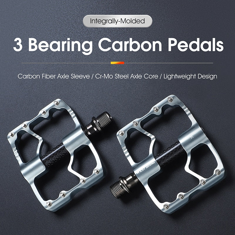 Premium 3-Bearing Ultralight Carbon Fiber Bike Pedals - Road/BMX/MTB Flat Pedals for Cycling Enthusiasts | Durable Specialized Bicycle Parts for Commuting, Racing & Mountain Trails