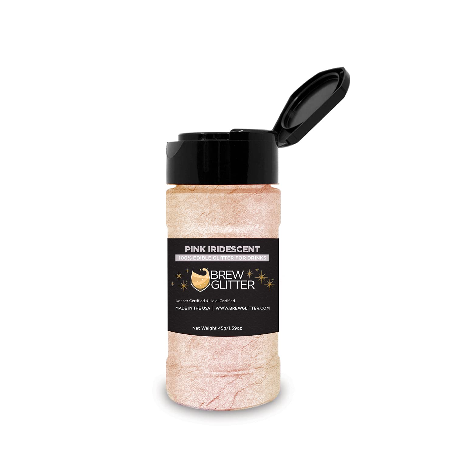 Edible Glitter for Drinks - KOSHER & HALAL Certified 100% Food Grade Vegan Glitter Dust for Cocktails, Beer, Beverages & Desserts | Gluten & Nut Free | Pink Iridescent Shaker (45g) - Perfect for Party Drinks, Cupcake Decorations & DIY Edible Crafts