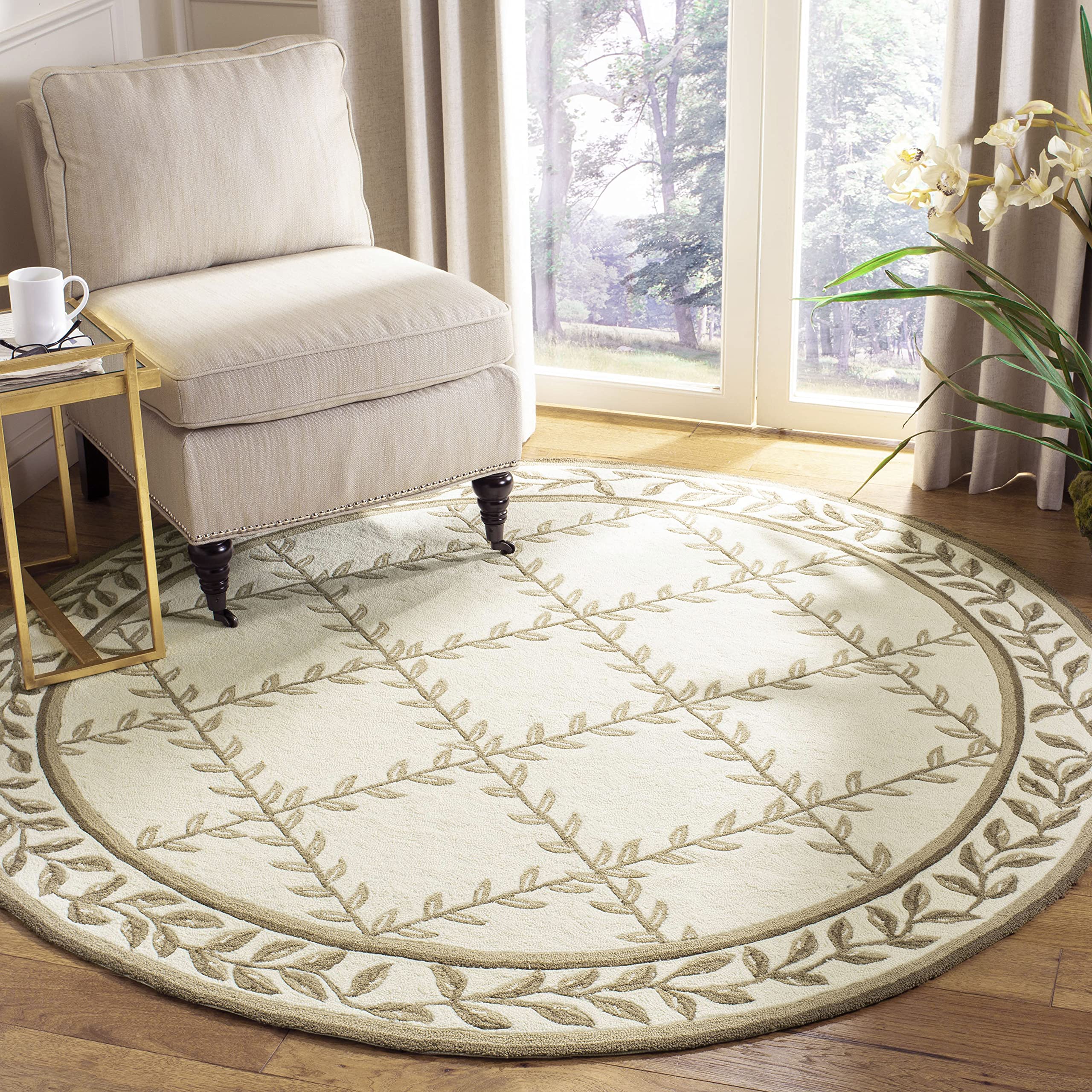 SAFAVIEH Hand-Hooked Trellis Country Round Area Rug - 8' Ivory & Sage, Non-Shedding & Easy Care, Perfect for High Traffic Living Room, Bedroom, Dining Room & Home Office (EZC430B)