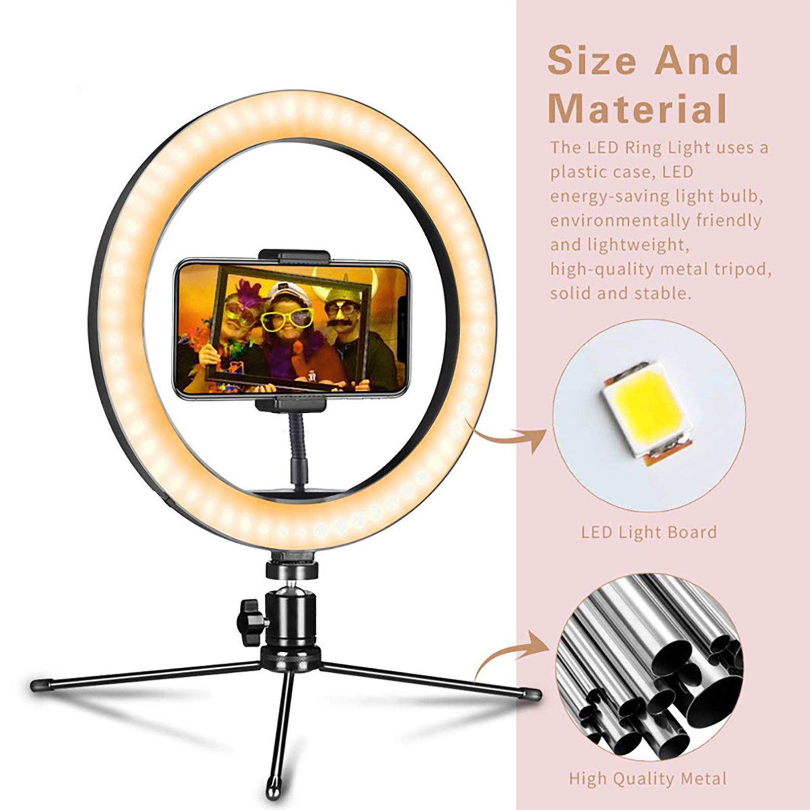 10-inch Selfie Ring Light with Tripod Stand & Phone Holder - Dimmable LED Desk Lamp for Live Streaming, Makeup, YouTube, TikTok Videos - Perfect for Home Studio, Video Calls, Content Creation & Photography