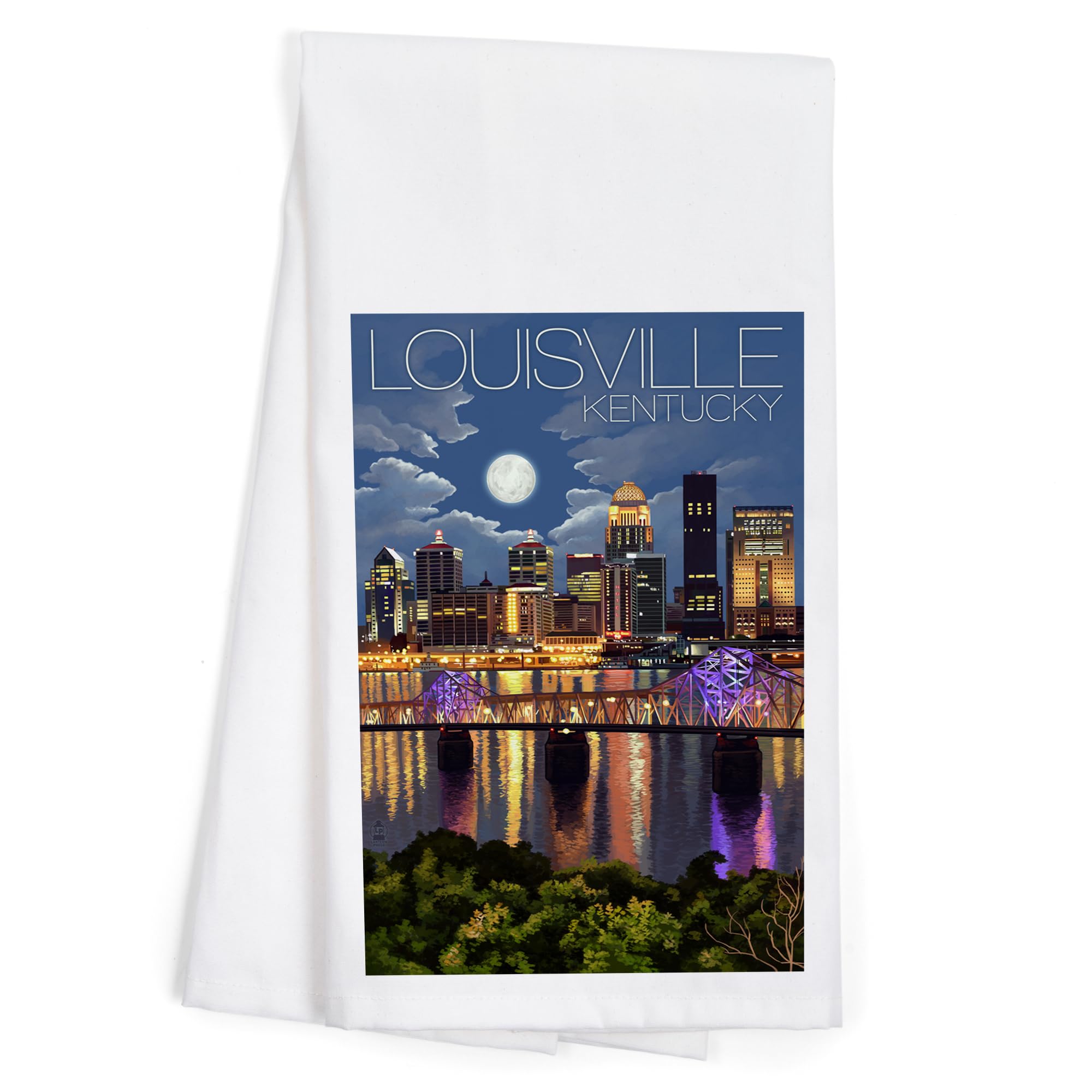 Lantern Press Louisville Kentucky Skyline at Night - 100% Cotton Tea Towel, Decorative Hand Towel for Kitchen & Home Decor - Perfect for Gifts, Dish Drying & Wall Art Display