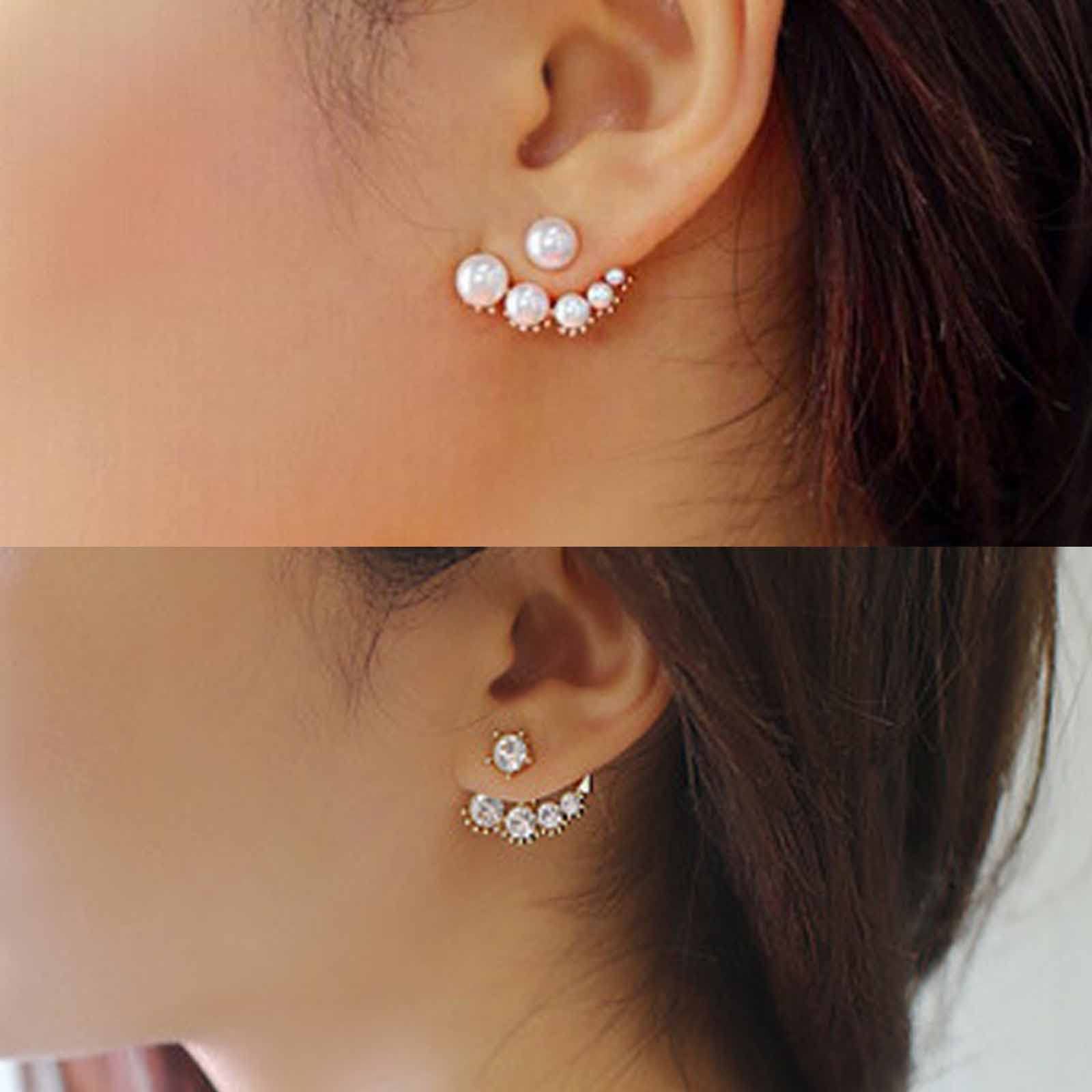 Boho Pearl Crystal Ear Jacket Earrings - Gold Crystal Ear Climber CZ Rhinestone Front & Back Earrings - Bohemian Mismatched Jewelry for Women | Perfect for Parties, Weddings & Everyday Boho Fashion