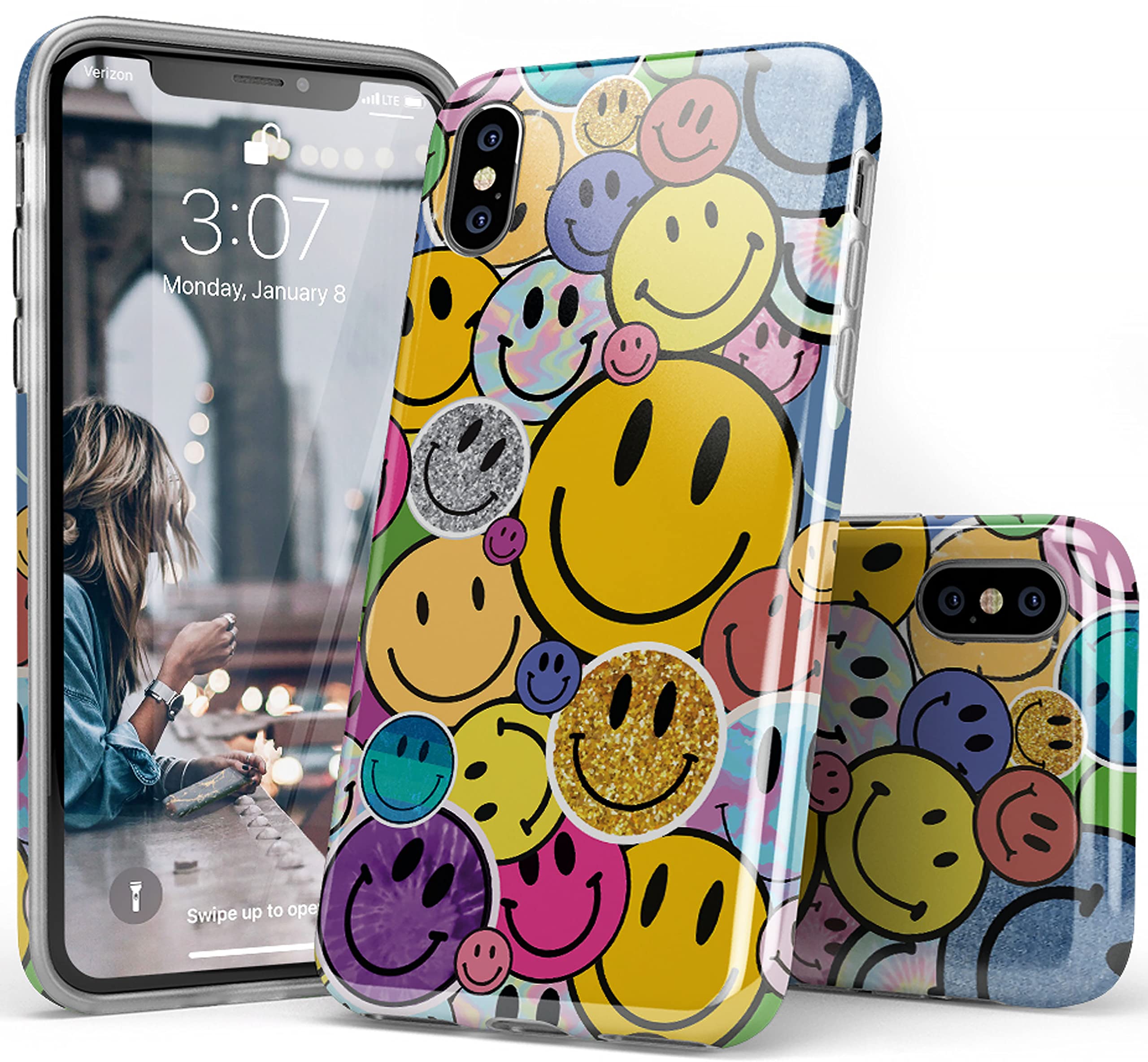 Casely iPhone Xs Max Case with Smiley Face Stickers - Cute Protective Cover for iPhone Xs Max - Perfect for Everyday Use, School, or Work