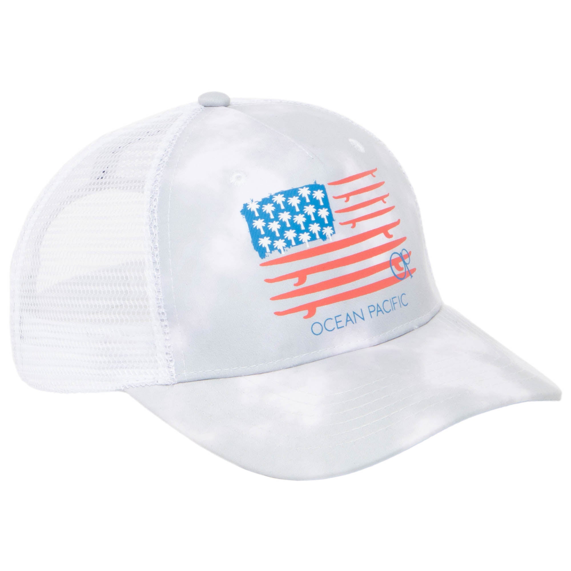 Ocean Pacific 5 Panel Trucker Hat with American Flag - Adjustable Snapback Cap for Men & Women - Patriotic Outdoor, Sports, and Casual Wear