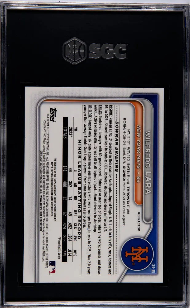 2024 1st Bowman Chrome Wilfredo Lara Prospect Auto Refractor SGC 9.5 /499 - Rare Baseball Card for Collectors & Investors - Perfect for Display, Trading, and Portfolio Growth