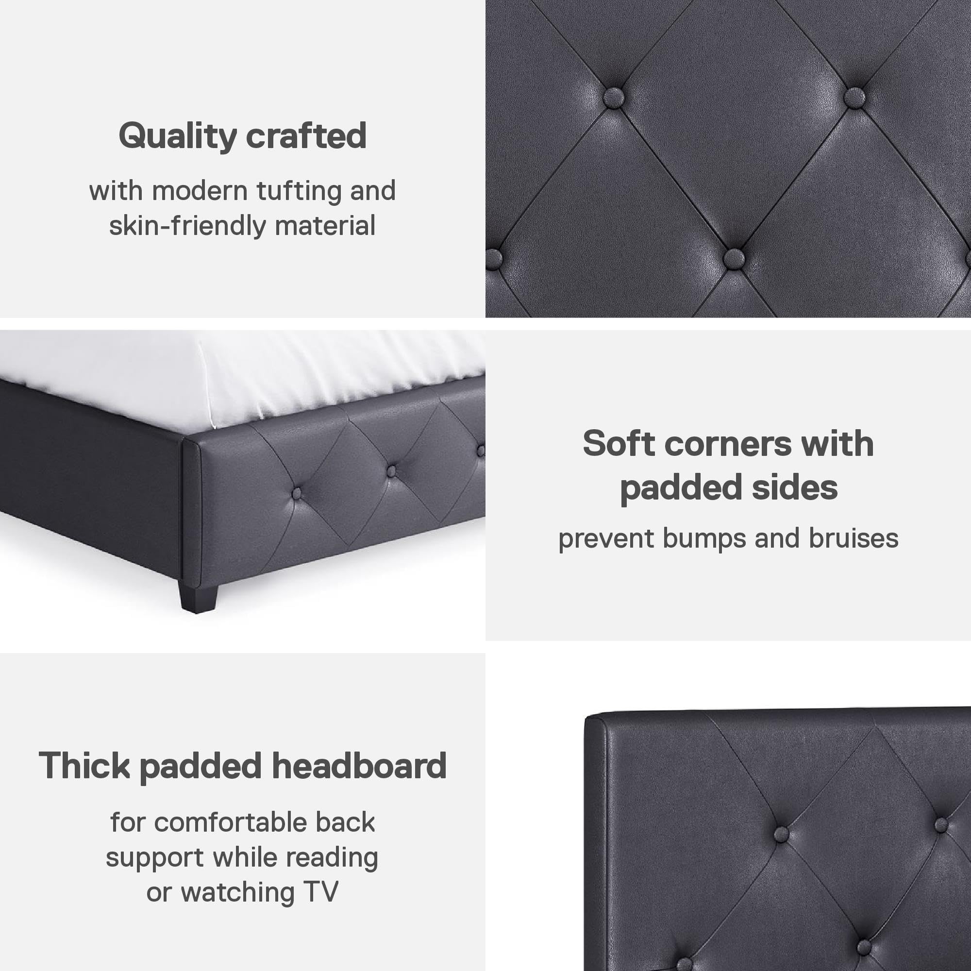 DHP Dakota King Size Upholstered Platform Bed with Diamond Button Tufted Headboard & Footboard - No Box Spring Needed - Gray Faux Leather - Perfect for Modern Bedrooms & Guest Rooms