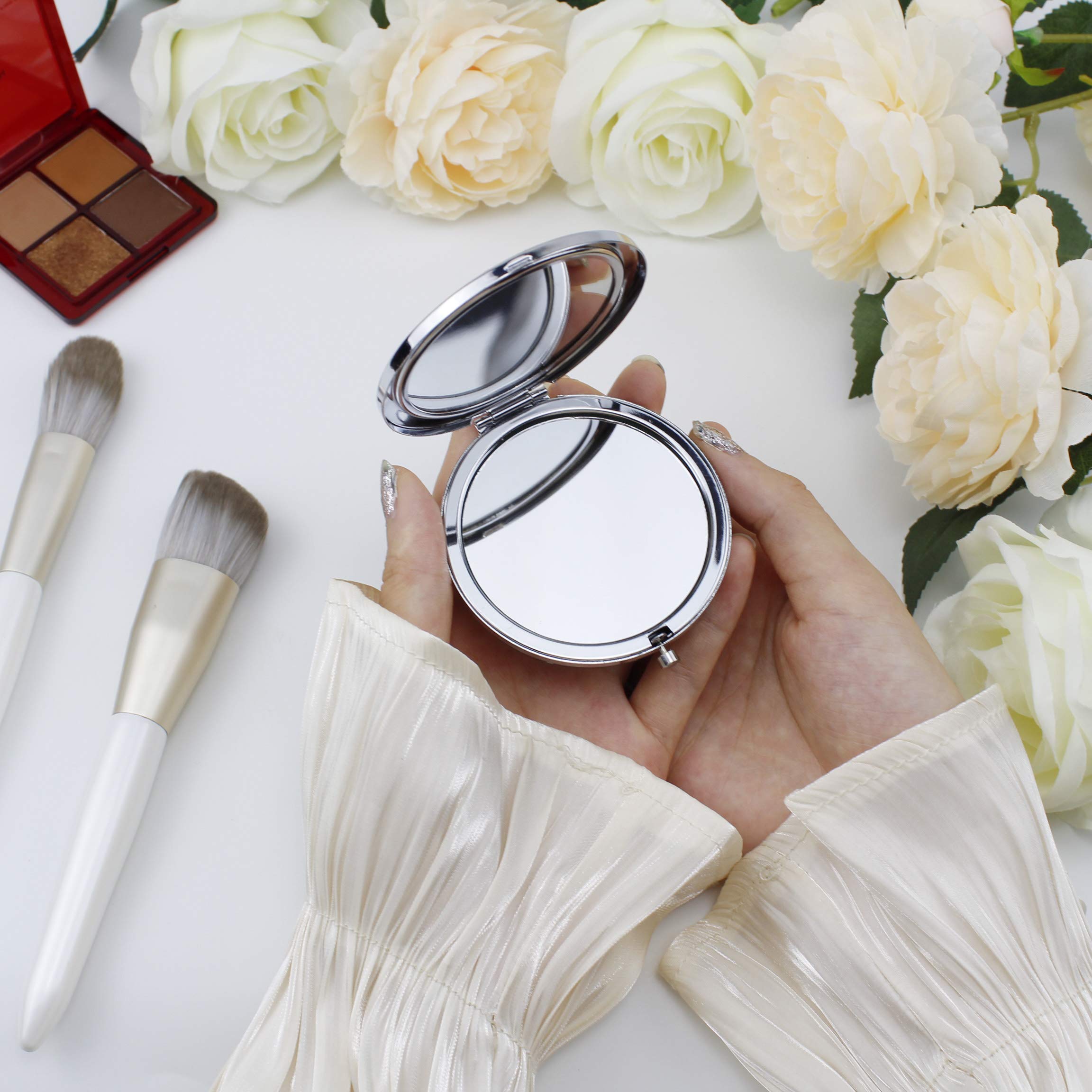 Elegant Compact Crystal Pocket Makeup Mirrors Set - Letter ABCD Design with Matching Love Knot Bracelet, Perfect for Bachelorette Parties, Bridesmaid Proposals & Wedding Gifts (Champagne A) | Ideal for Travel, Home Vanity & Special Occasion Gift Giving