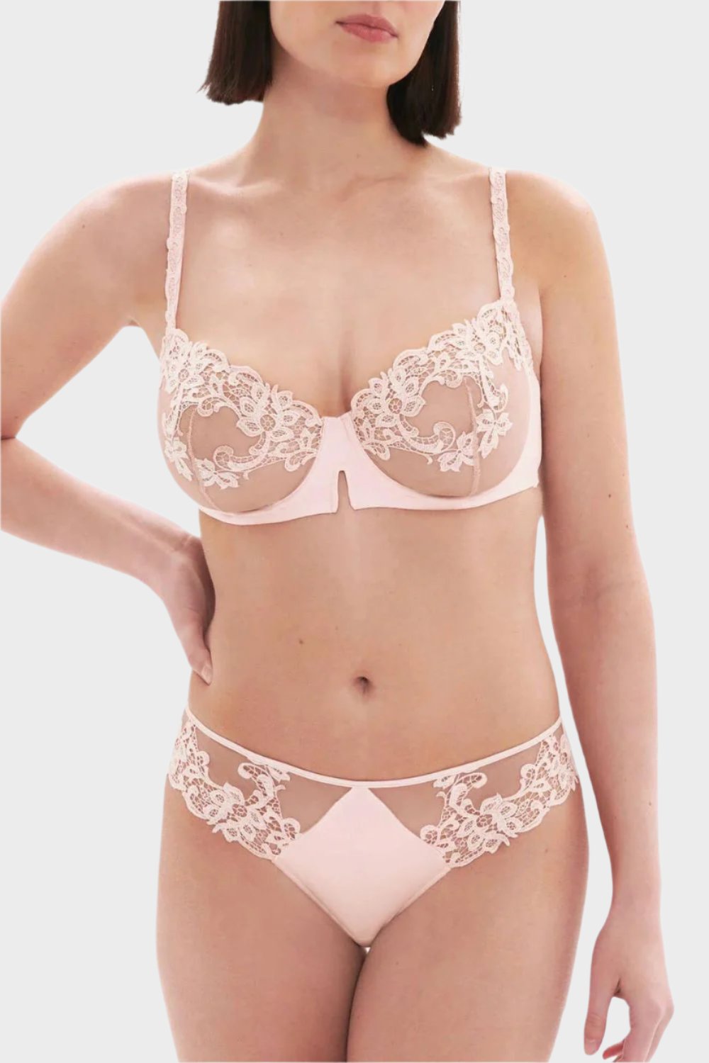 Saga Demi Cup Bra in Rose Nude - Comfortable Lace Underwire Bra for Everyday Wear | Perfect for Work, Date Night & Special Occasions