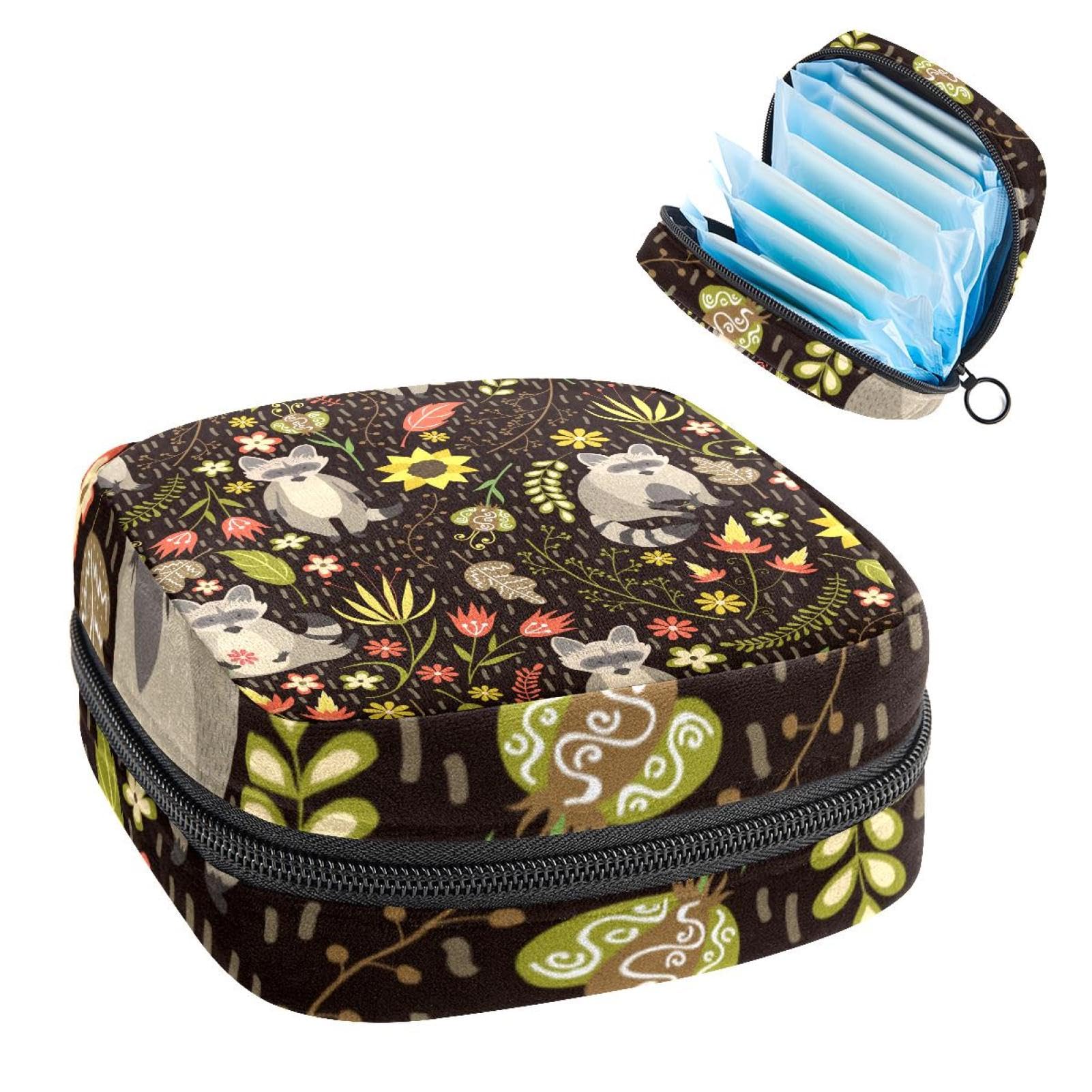 Menstrual Hygiene Pouch - Reusable Sanitary Pad & Menstrual Cup Organizer for Women & Girls - Cute Raccoon Print Travel Case - Perfect for School, Work, Gym & On-the-Go