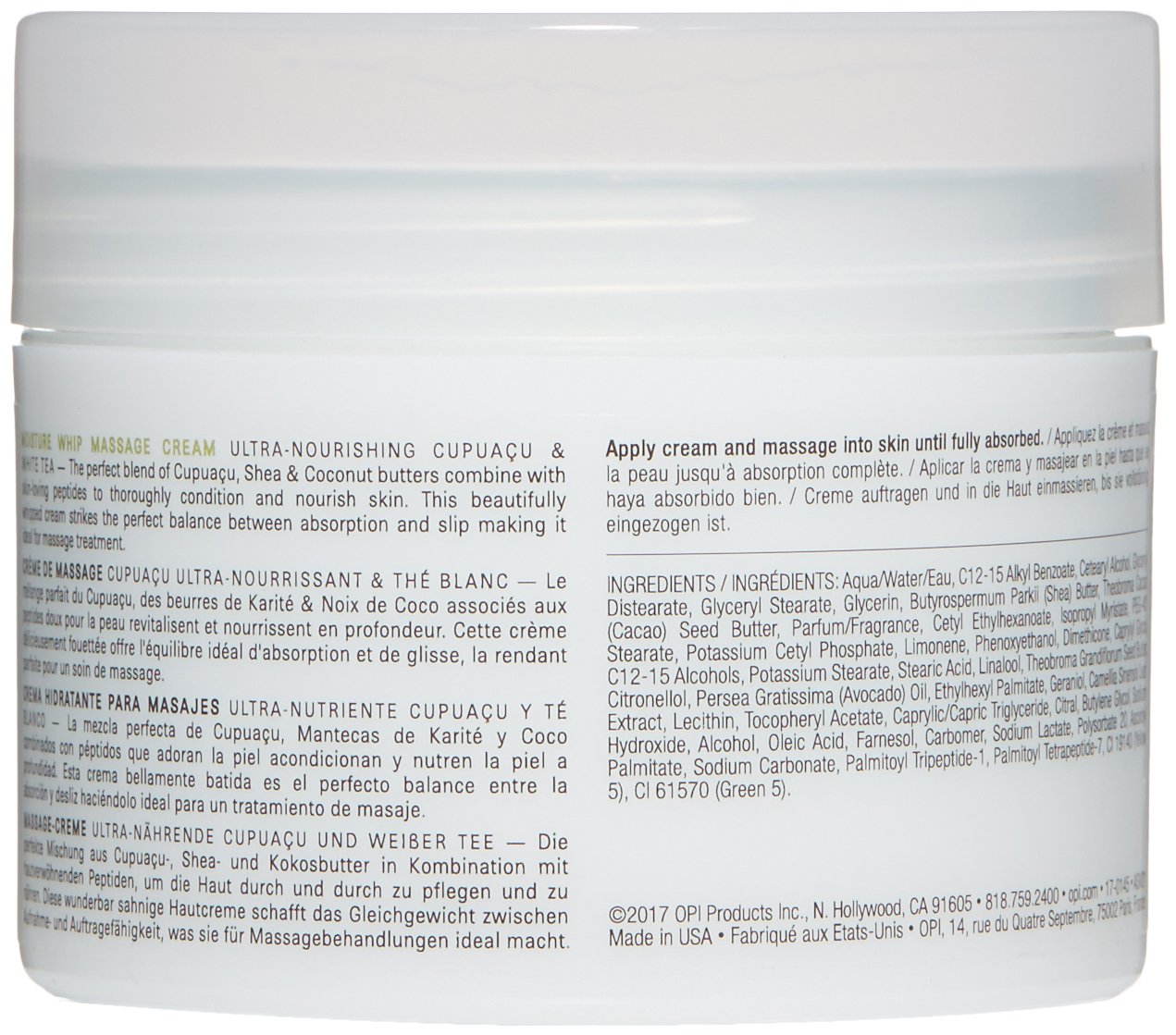 OPI Pro Spa Moisture Whip Massage Cream 8oz - Hydrating Hand & Foot Lotion for Dry Skin - Perfect for At-Home Spa Treatments, Pedicures & Manicures