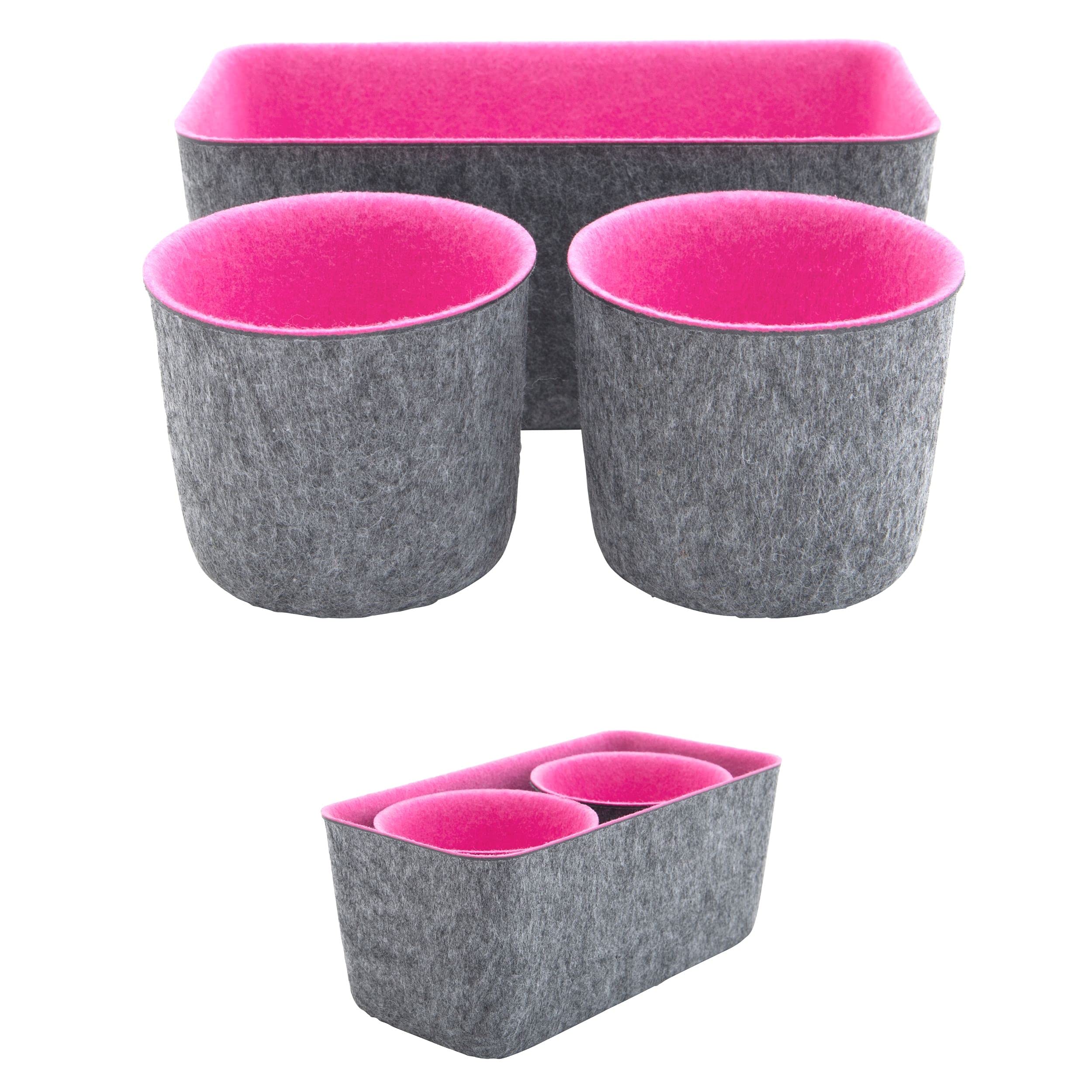 Teeo Desk Organizer Set - 3-Pack Hot Pink Pen Holder & Storage Bins for Office, Home, Closet, Bathroom | Perfect for Organizing Stationery, Cosmetics, Medicine & Small Items