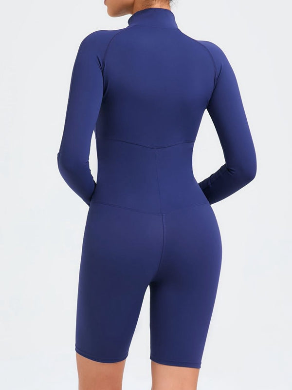 ZASUWA Women's Stand Collar Long Sleeve Zipper Jumpsuit - Stylish One Piece Romper for Casual Wear, Office Outfits & Date Night Fashion
