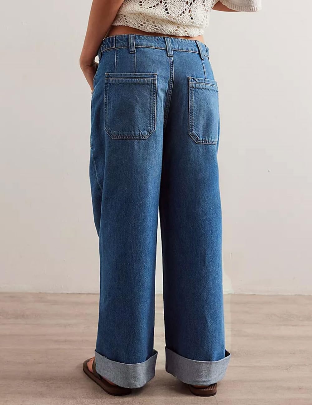 Women's Wide Leg Jeans - Mid Rise Stretchy Straight Leg Pants with Cuffed Hem & Pockets | Comfortable Casual Wear for Everyday Outfits, Work & Weekend Style