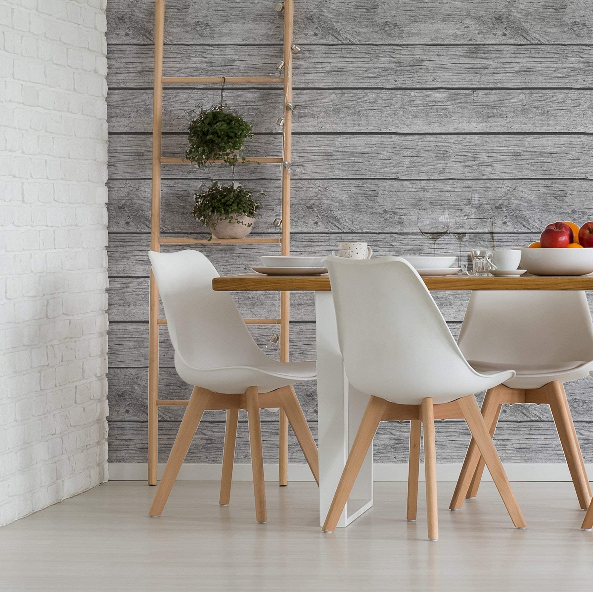 Walls By Me Grey Shiplap Peel and Stick Removable Wallpaper - 2ft x 10.5ft (61x320cm) Textured Self-Adhesive Wall Covering - Perfect for Bedrooms, Living Rooms, and Home Office Decor