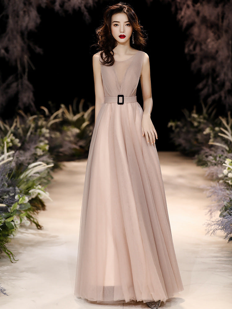 Elegant Champagne Tulle Prom Dress - A-Line Long Evening Gown for Formal Events | Perfect for Homecoming, Quinceañera & Wedding Parties