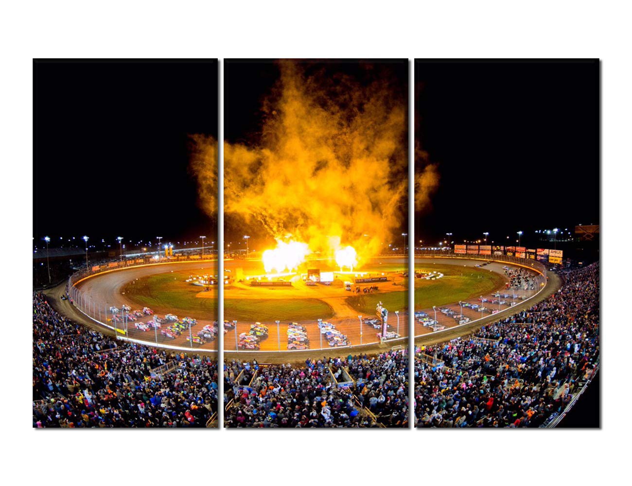 TUMOVO Super Dirtcar Series Racing Canvas Wall Art - 3 Panel Framed Stadium Night Landscape Painting (60