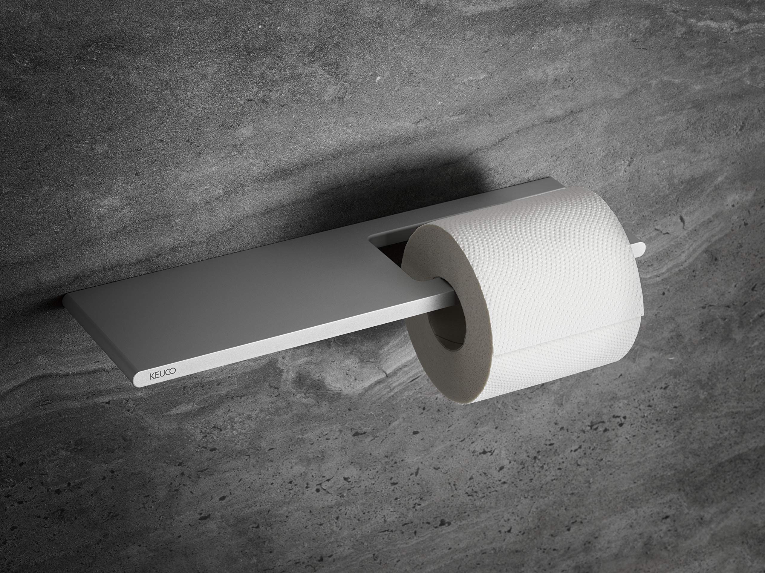 Keuco Edition 400 Toilet Paper Holder with Shelf - Solid Aluminum Bathroom Organizer (Model 11573170000) - Perfect for Modern Bathrooms, Powder Rooms & Guest Baths