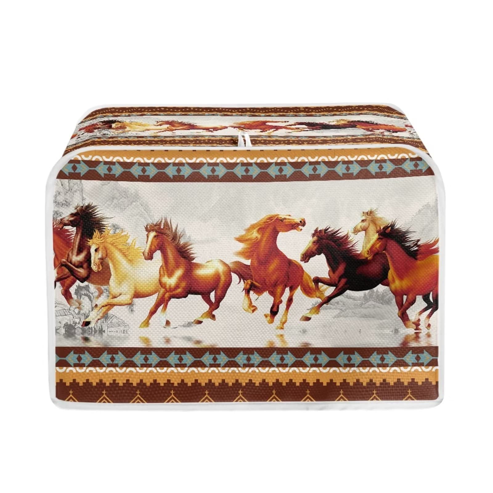 **Aztec Horse Print Toaster Cover - 2 Slice Southwest American Tribal Design, Washable & Durable Bread Toaster Protector with Top Hook - Perfect for Kitchen, Breakfast Nook & Small Appliance Protection**