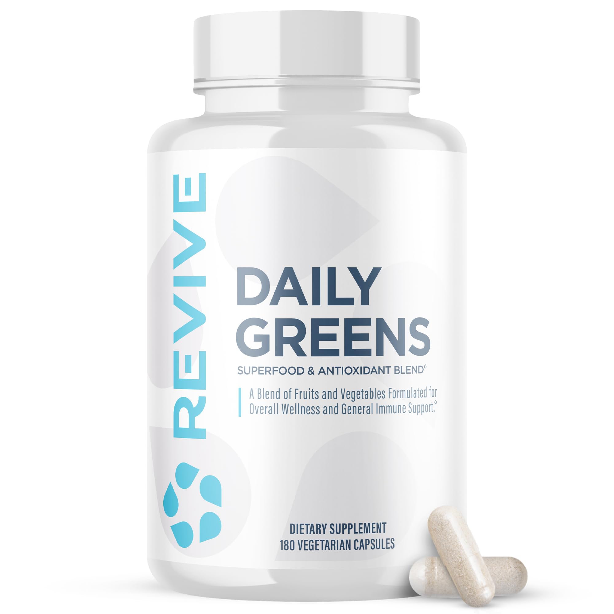 Revive MD Daily Greens Superfood Supplement - 180 Capsules with Phytonutrients from Fruits & Vegetables | Boosts Energy & Immunity for Men & Women | Perfect for Busy Professionals & Active Lifestyles