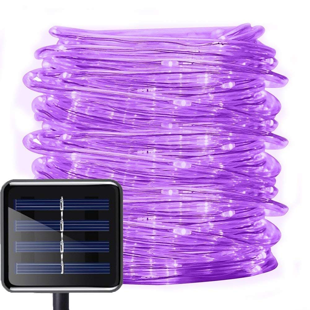 AMZSTAR 100 LED Solar Rope Lights - 39ft/12M Waterproof Outdoor String Lights with Copper Wire for Garden, Yard, Fence, Tree & Wedding Decor (Purple) | Perfect for Patio, Pathway & Party Lighting