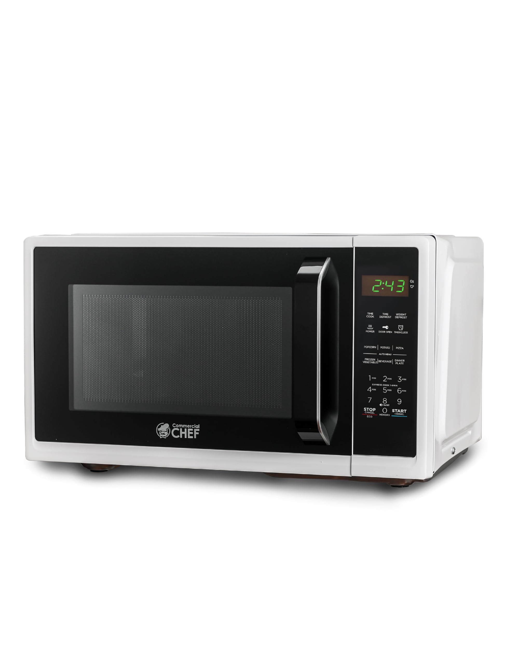 Commercial Chef 0.9 Cu Ft Compact Microwave Oven - 900W Countertop Microwave with 10 Power Levels, Digital Display, Safety Lock & Kitchen Timer - Perfect for Dorms, Offices & Small Kitchens - White