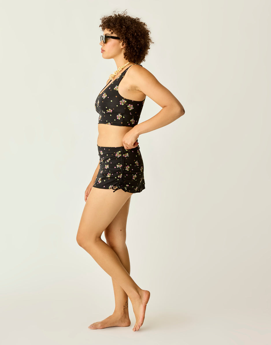 Hoku Swim Skirt - Black Floret Print High Waist Swimwear for Women | Perfect for Beach, Pool & Vacation | Quick Dry & UV Protection