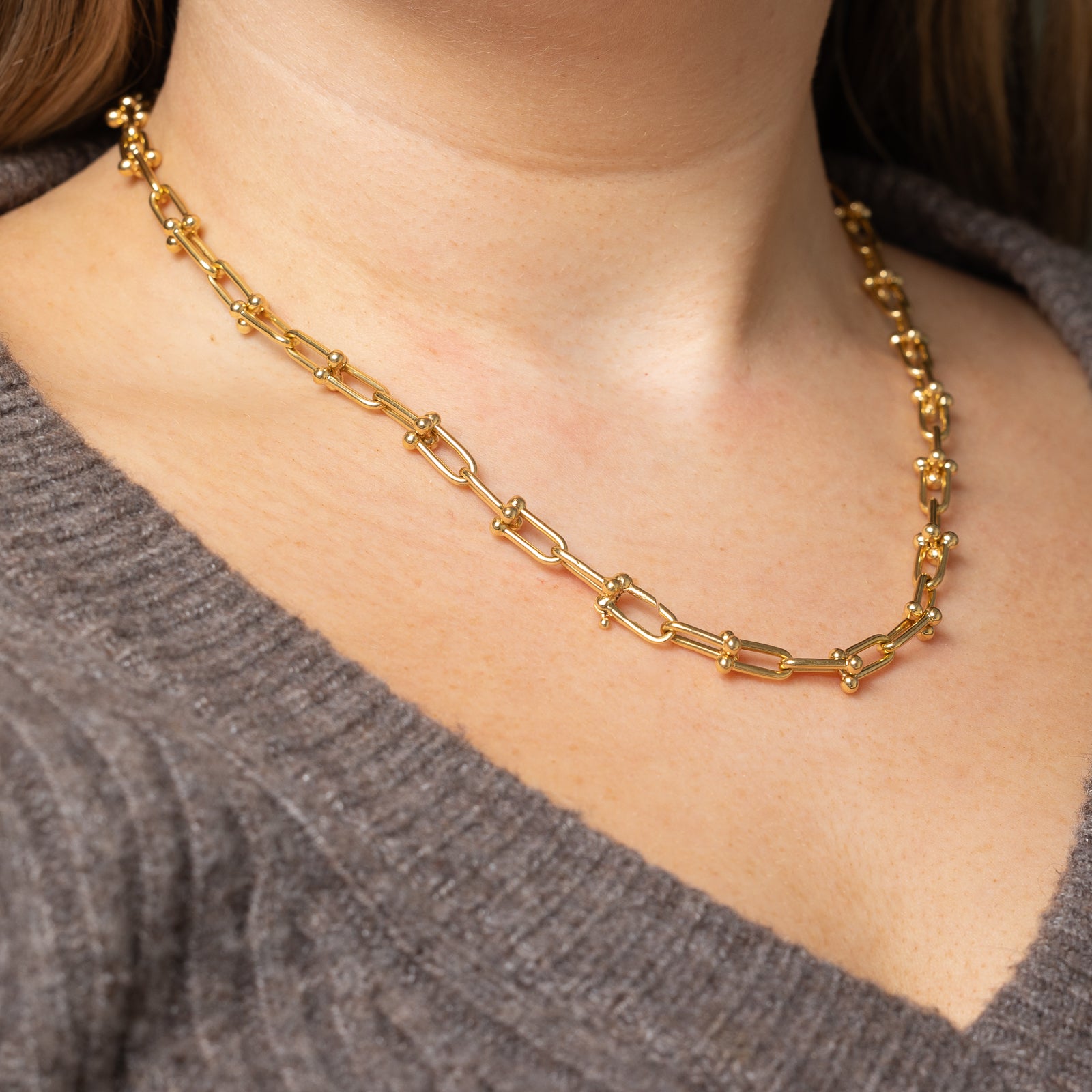 18K Yellow Gold Chain for Men & Women - 19.5 Inch Luxury Hardware Inspired Necklace - Perfect for Gifts, Weddings & Everyday Wear