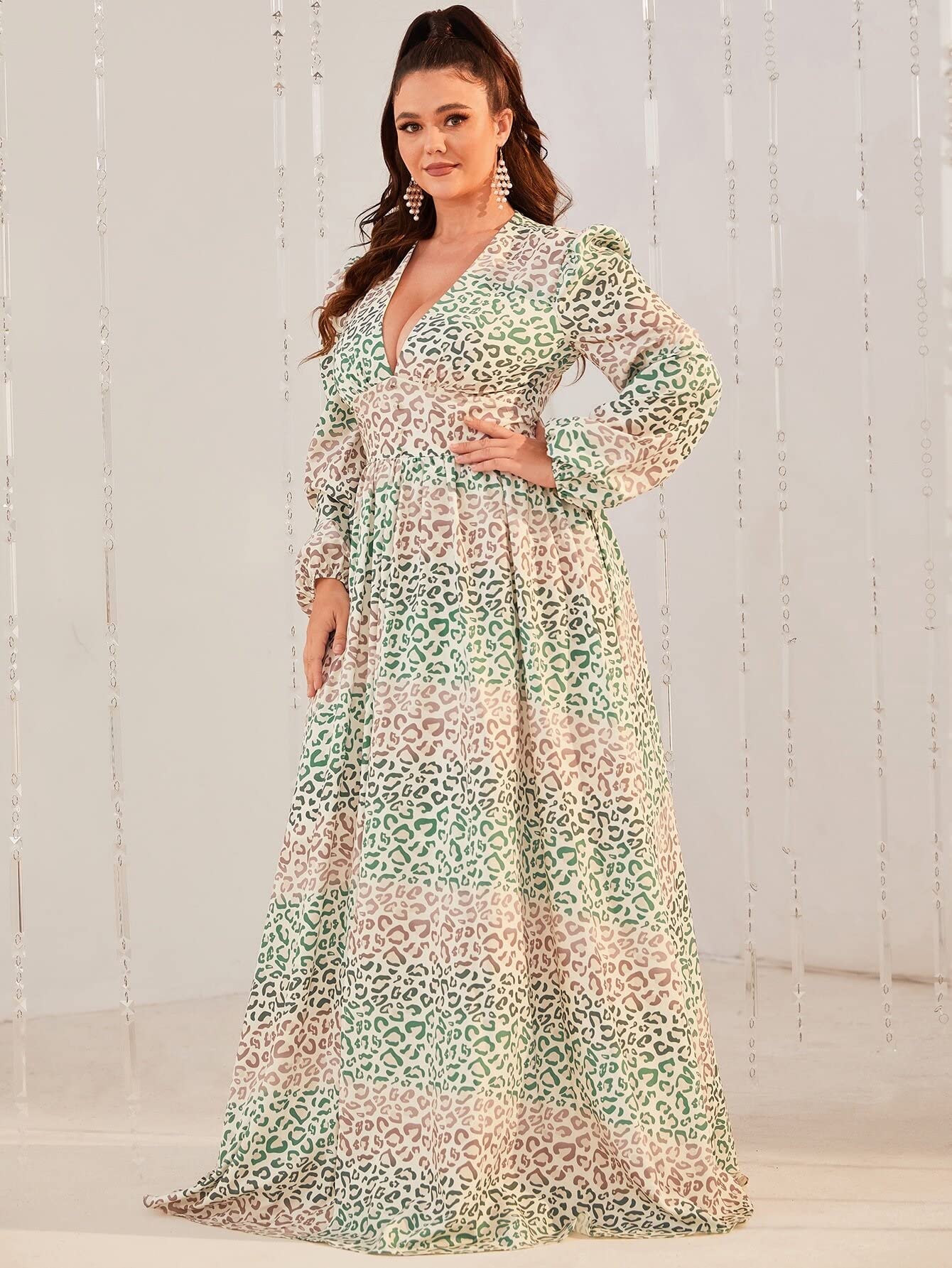Boho Long Sleeve Maxi Dress with Lantern Sleeves & Side Slit - Flowy Women's Printed Prom Dress (Multicolor, Size 1XL) - Perfect for Beach Weddings, Music Festivals & Boho Chic Outfits