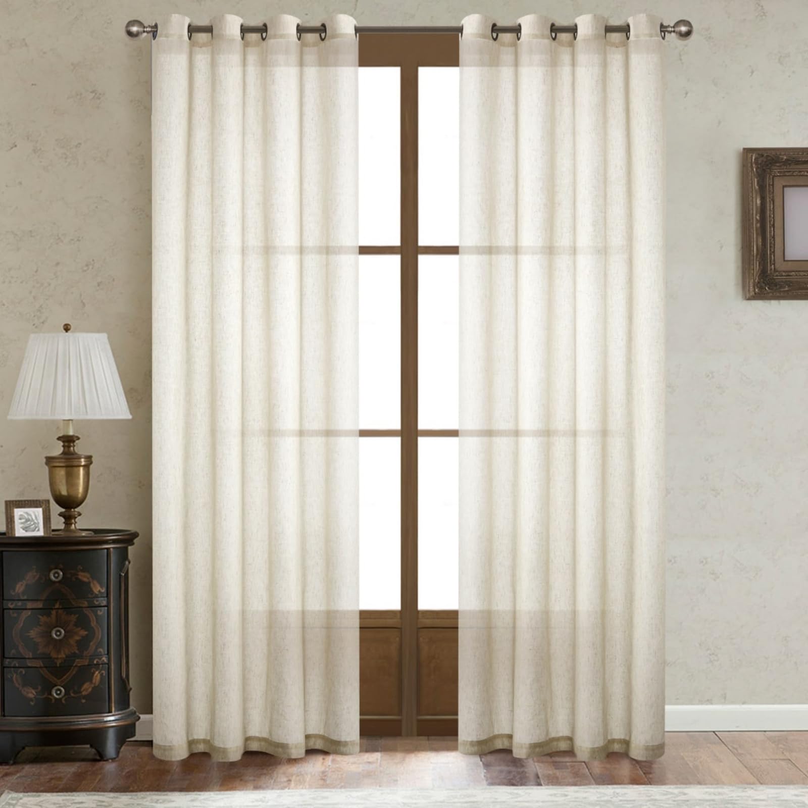 100% Natural Linen Curtains 102 Inches Long - 2 Panels Set, Semi-Sheer Light Filtering Window Drapes for Bedroom & Living Room (72