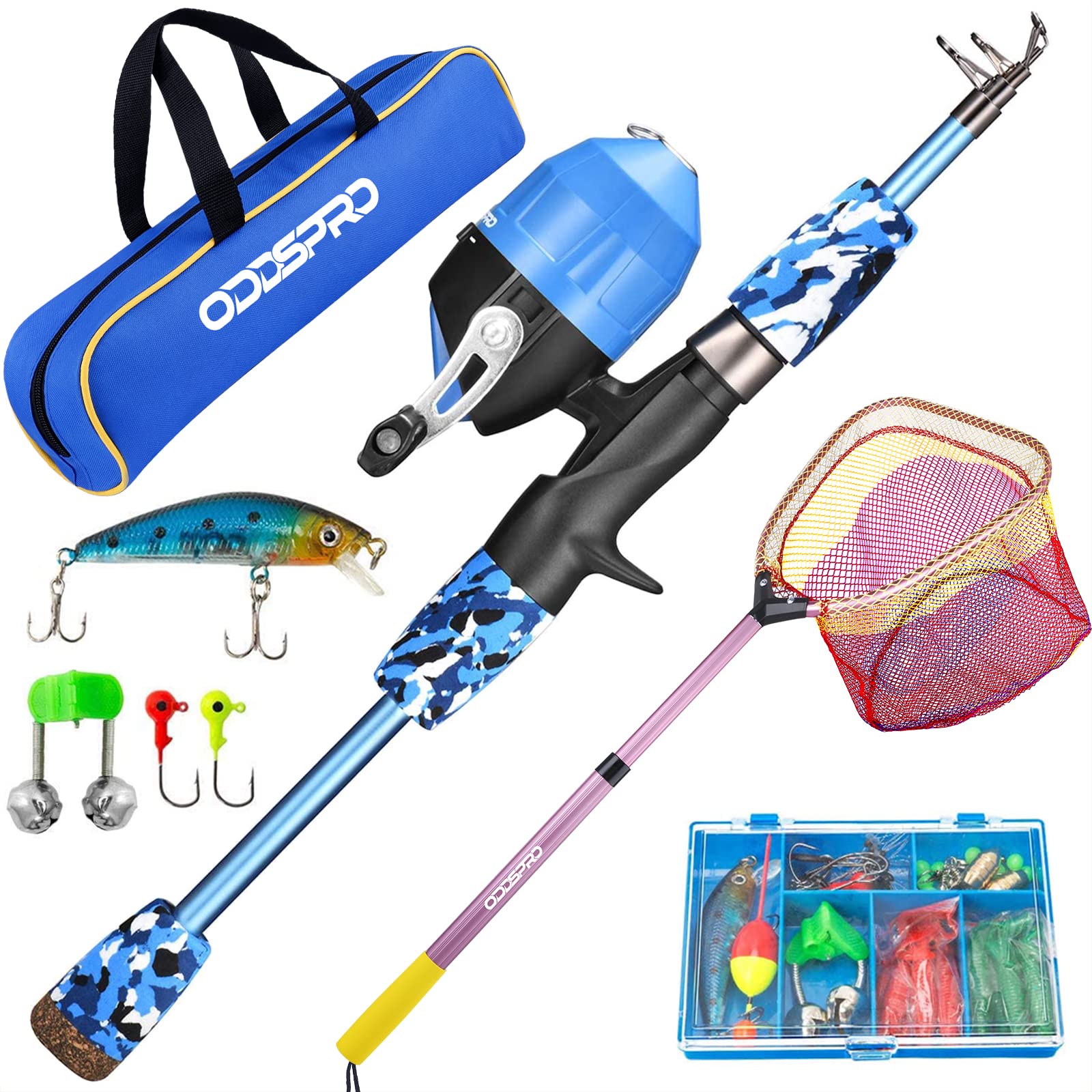 ODDSPRO Kids Fishing Pole & Net Set - Durable & Safe Fishing Gear for Children - Perfect for Outdoor Adventures, Lakeside Fun & Family Bonding